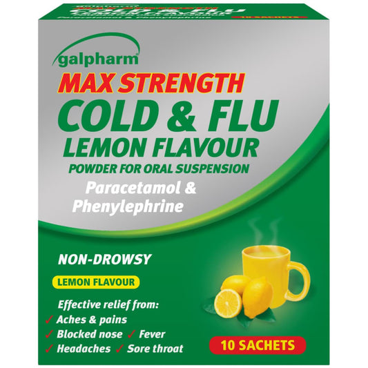 GALPHARM MAX STRENGTH C/F SACHETS LEMON (10)